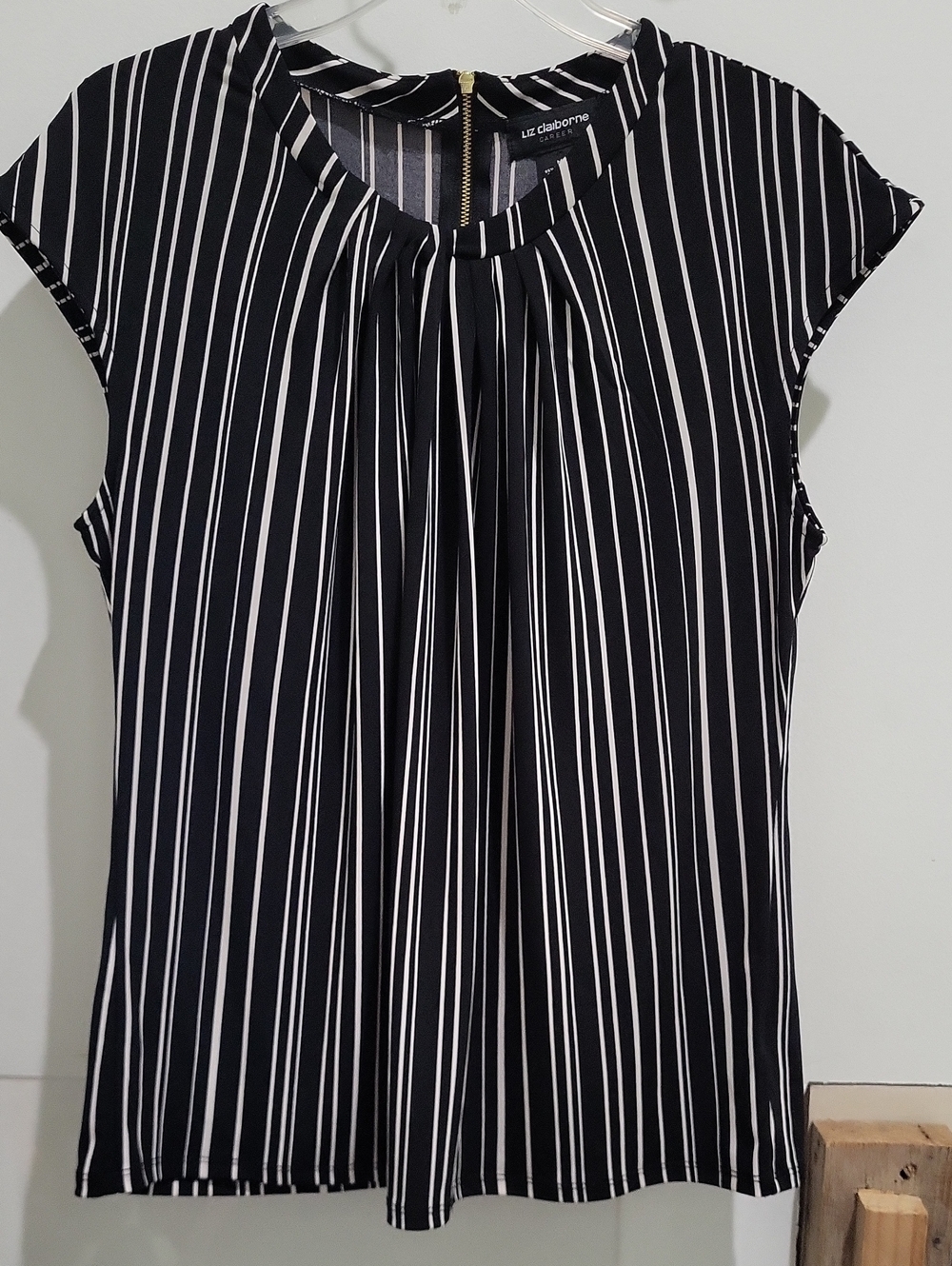 Liz Claiborne Black Top with White Vertical Stripes